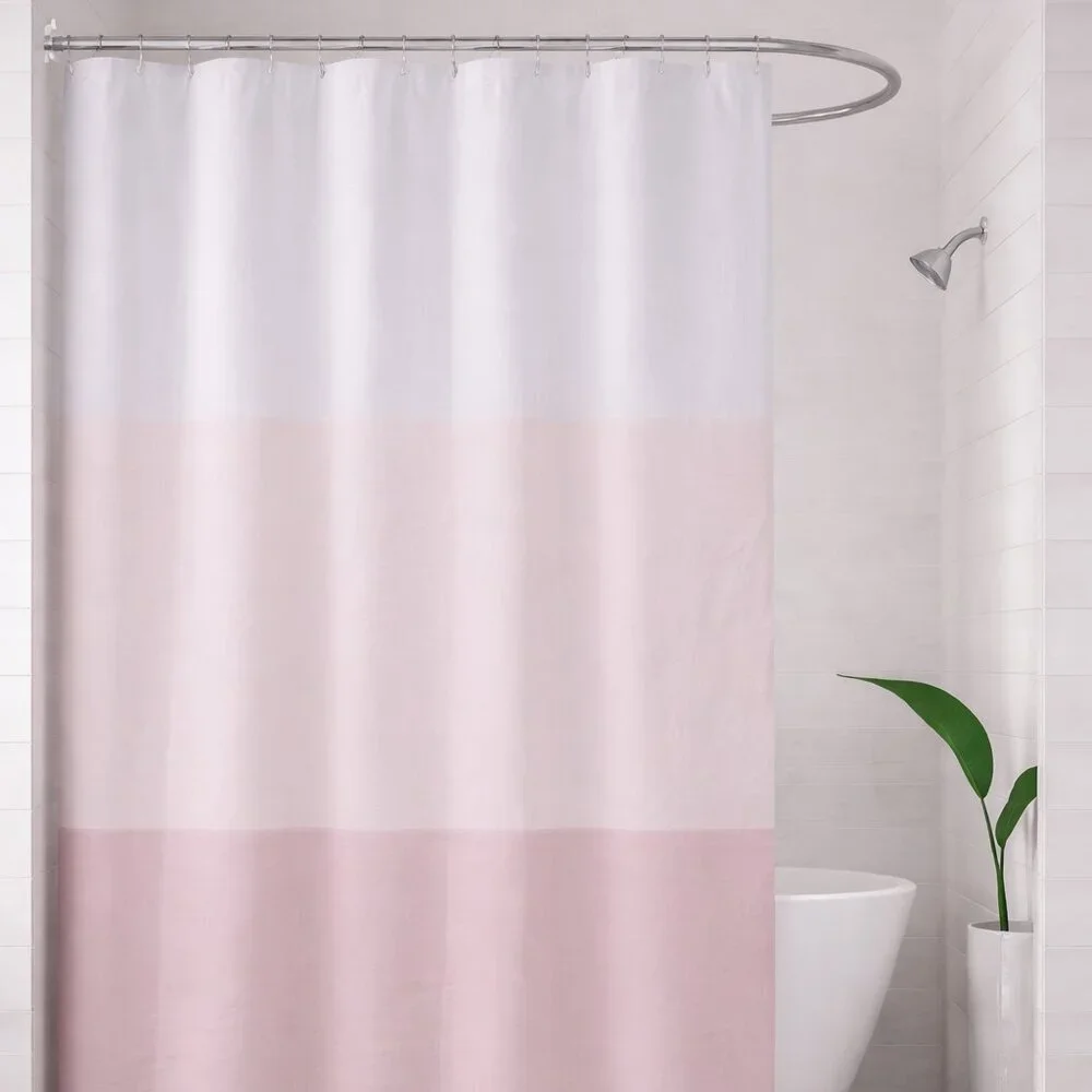 Comfort Bay 13 Pc Shower Liner Set Pink Color Block 72x72 PEVA w/ 12 Hooks